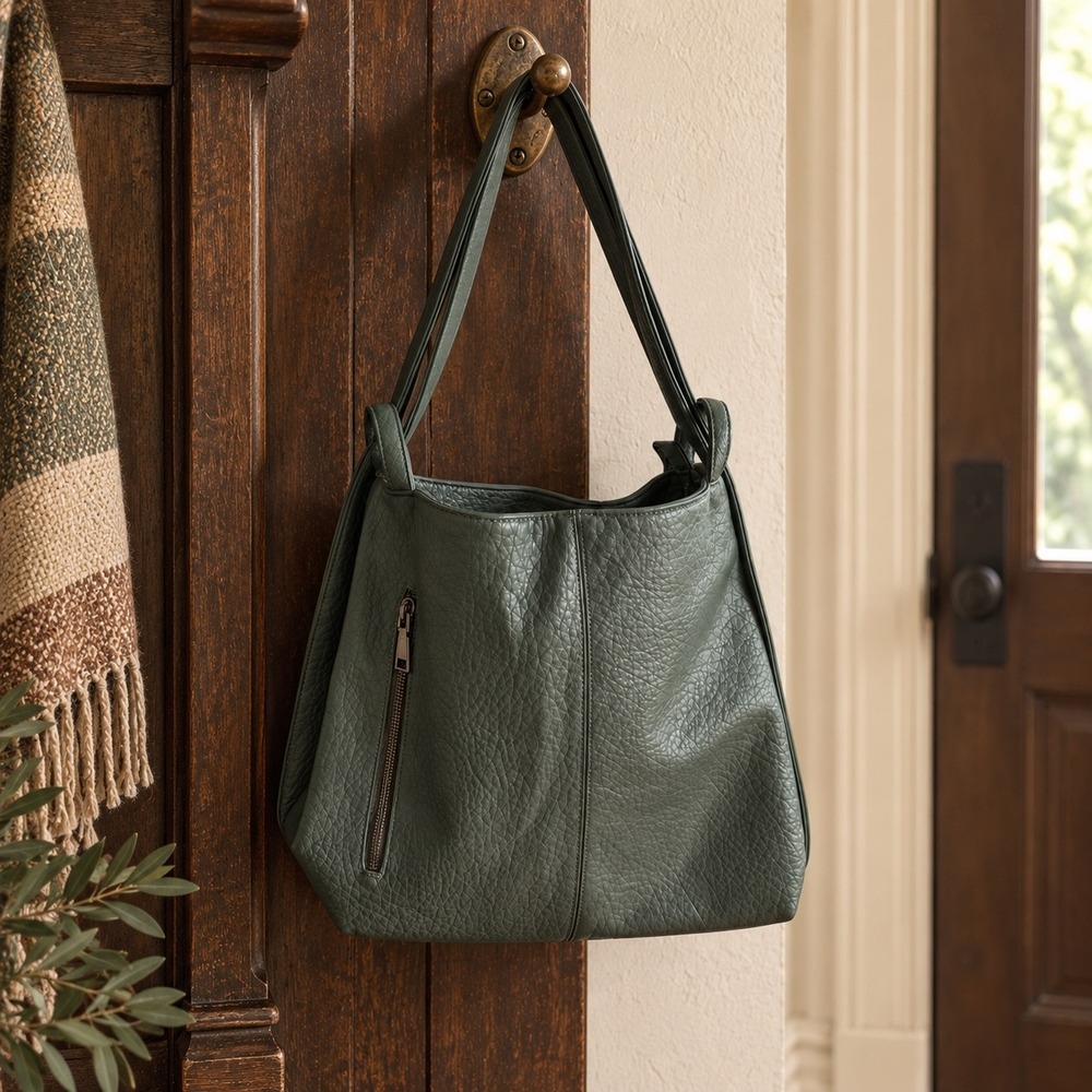 Simply Noelle Sage Green Pebbled Vegan Leather Hobo Shoulder Bag